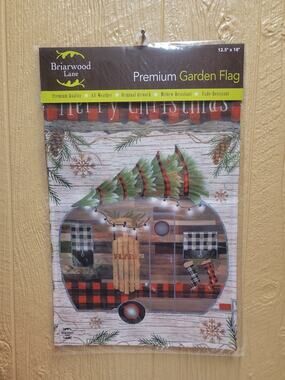 Briarwood Lane Merry Christmas Camper Primitive House Flag Fir Trees 12.5" x 18"